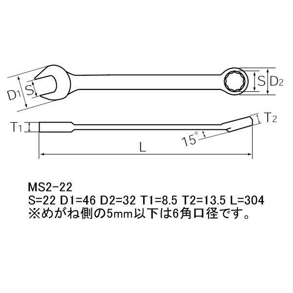 【メーカー在庫あり】 MS2-22-KC KTC 京都機械工具 コンビネーションレンチ 22mm HD店｜hirochi2｜03