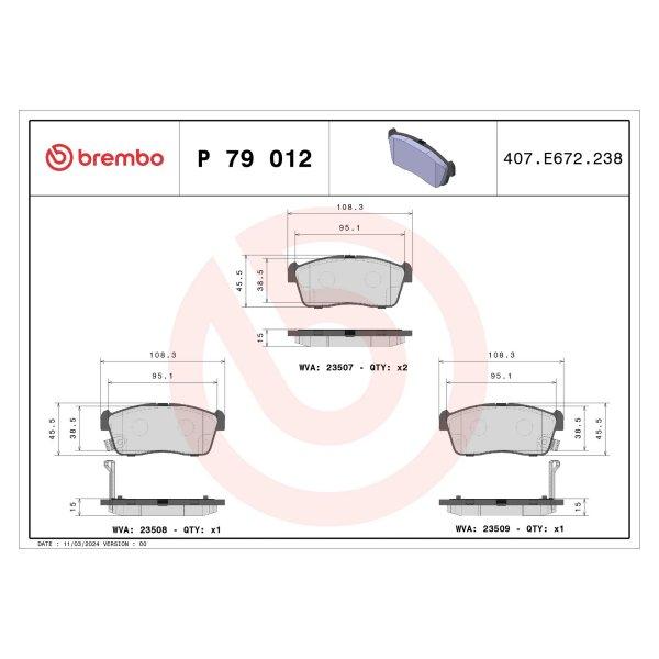 P79-012N P79 012N ブレンボ4輪 プライムセラミックブレーキパッド フロント左右セット コペン/R2/アルト/ソリオ他 SP店の画像