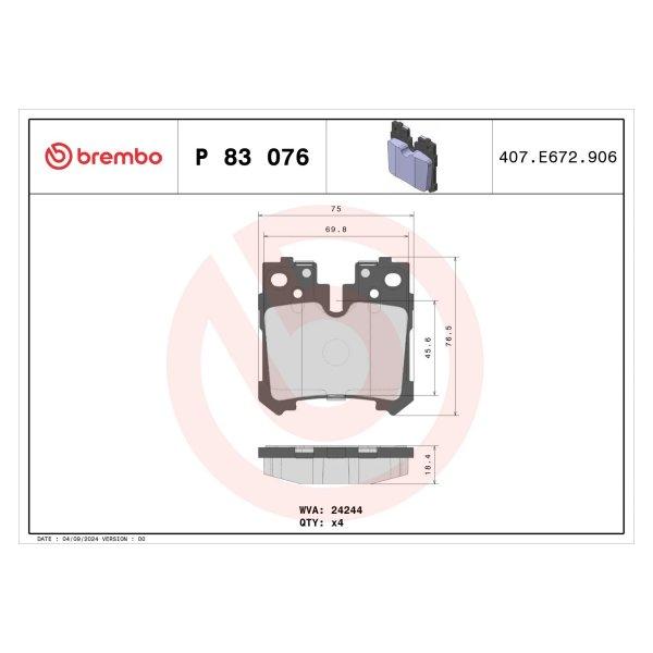 P83-076 P83 076 ブレンボ4輪 プライムブレーキパッド リア左右セット LS600h/hL/LS500/h/LS460 SP店の画像