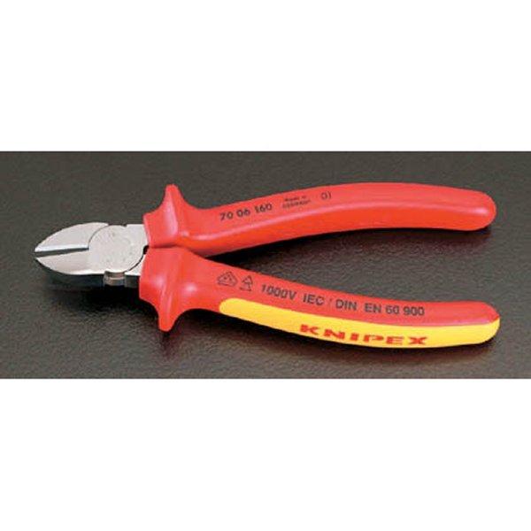【メーカー在庫あり】 000012011897 エスコ ESCO 180mm 電工ニッパー 絶縁(グリップ付/メッキ) SP店の画像
