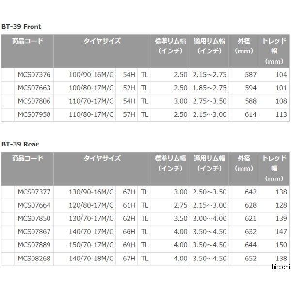 【メーカー在庫あり】 MCS07867 ブリヂストン BRIDGESTONE バトラックス BT-39 140/70-17 66H TL リア SP店の画像