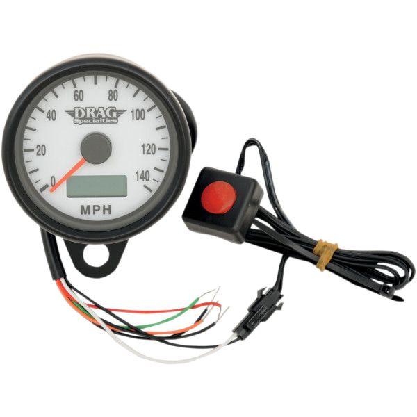 【USA在庫あり】 2210-0258 DRAG 電子スピードメーター、オド/トリップメーター付き(140MPH) 2.37インチ(60mm) 黒ボディー/白フェイス JP店