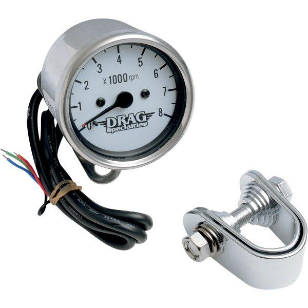 【USA在庫あり】 2211-0058 DRAG 2.4インチ ミニ電子タコメーター 8000rpm クローム/白フェイス/黒針 JP店
