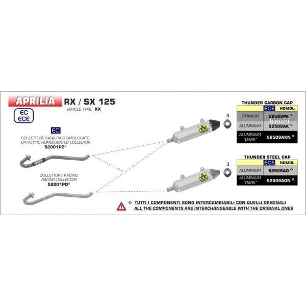 52509AON アロー ARROW スリップオンマフラー THUNDER 18年-20年 アプリリア RX125 アルミダーク/ステンエンド JP店 | アロー | 01