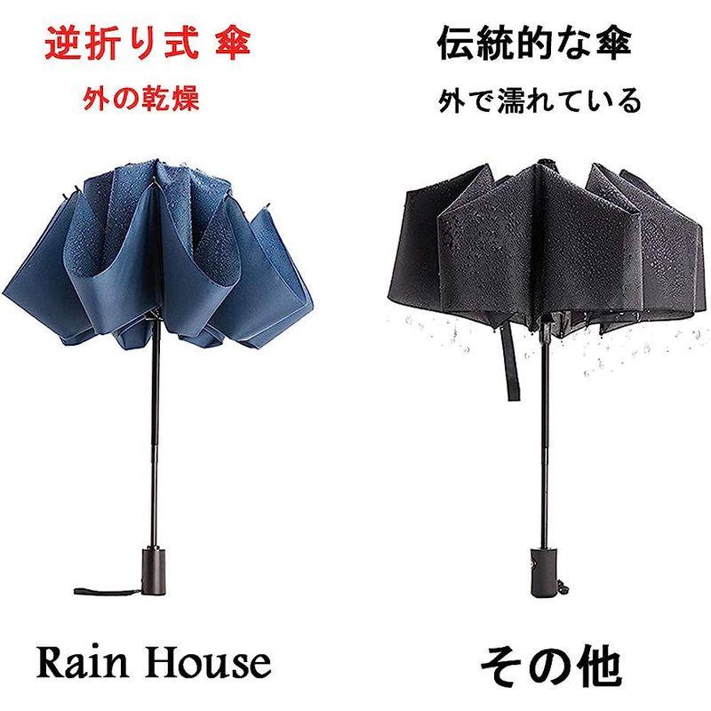 Rain House 折りたたみ傘 逆折り式 自動開閉逆さ傘 晴雨兼用防風軽量旅行車逆さ傘、男性用多色での大きな日＆雨傘 紫外線カットRev｜hiroes｜06