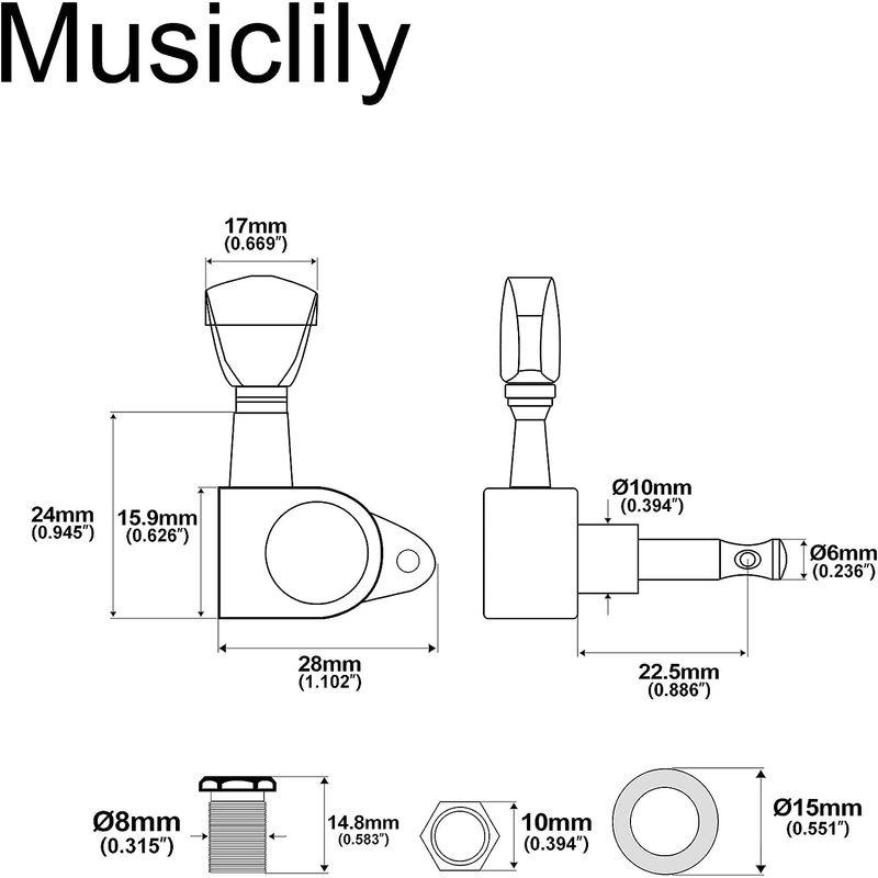 Musiclily Economy 3対3 ロトスタイル 密封 エピフォンレスポールSG ESギター用ペグセット、キーストーンボタンクロム｜hiroes｜02