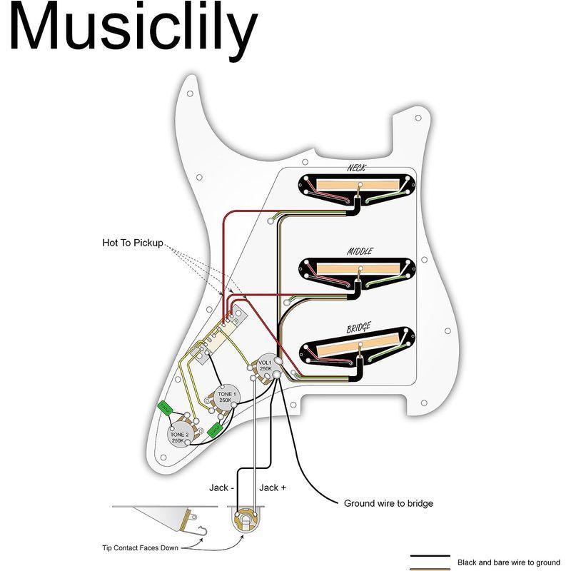 Musiclily 11穴 SSS Loaded 配線済みピックガードセット フェンダースクワイアストラトエレキギター用デュアルホットレール｜hiroes｜06