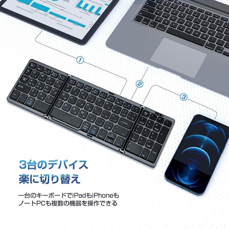 Ewin オリジナルワイヤレス キーボード 折りたたみ Bluetooth キーボード テンキー付き 日本語配列 かな入力可能 3台デイバイ｜hiroes｜05