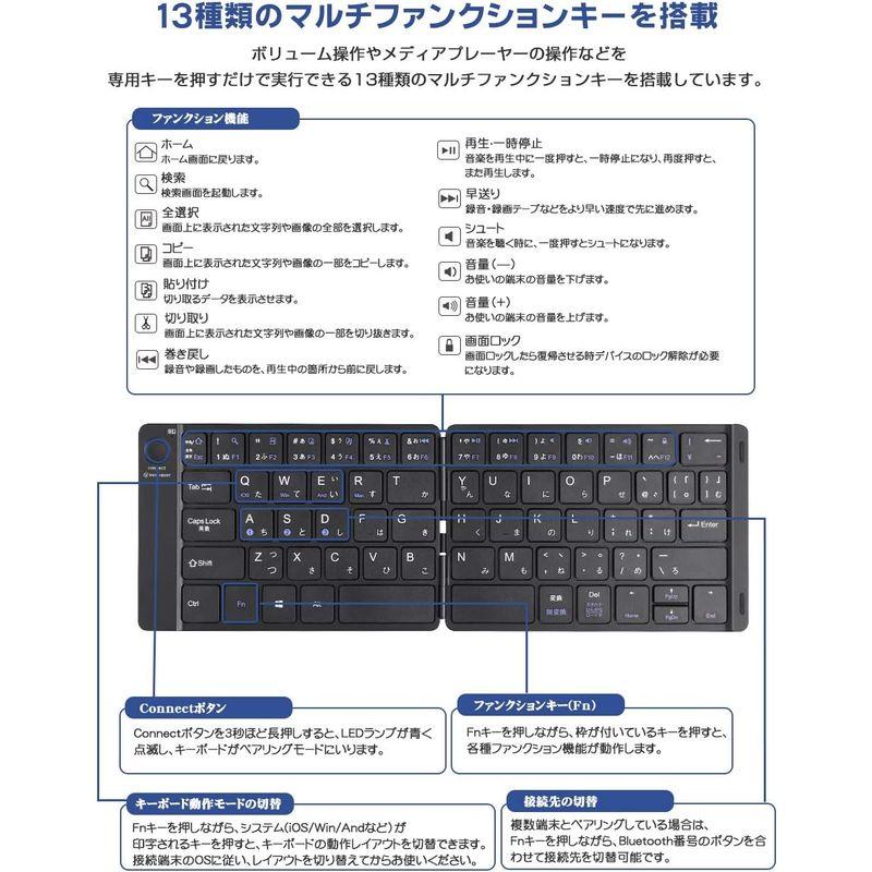 Ewin 最新型 キーボード Bluetooth 日本語配列 折りたたみ式 ワイヤレス ブルートゥース 薄型 無線 USB充電式 iOS/A｜hiroes｜08