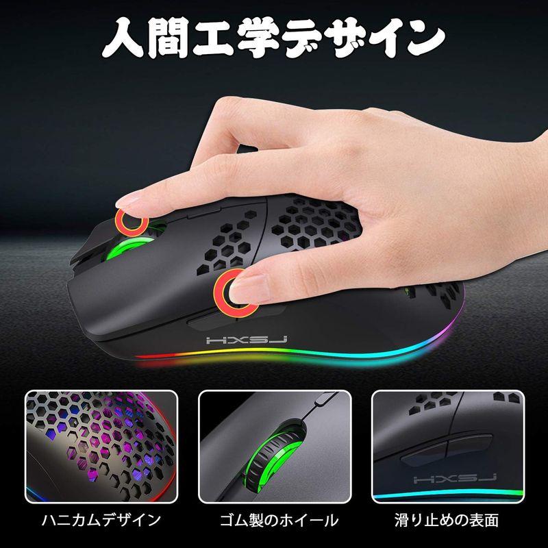 ゲーミングマウス 無線 軽量 ハニカムデザイン 光学式 RGB バック 