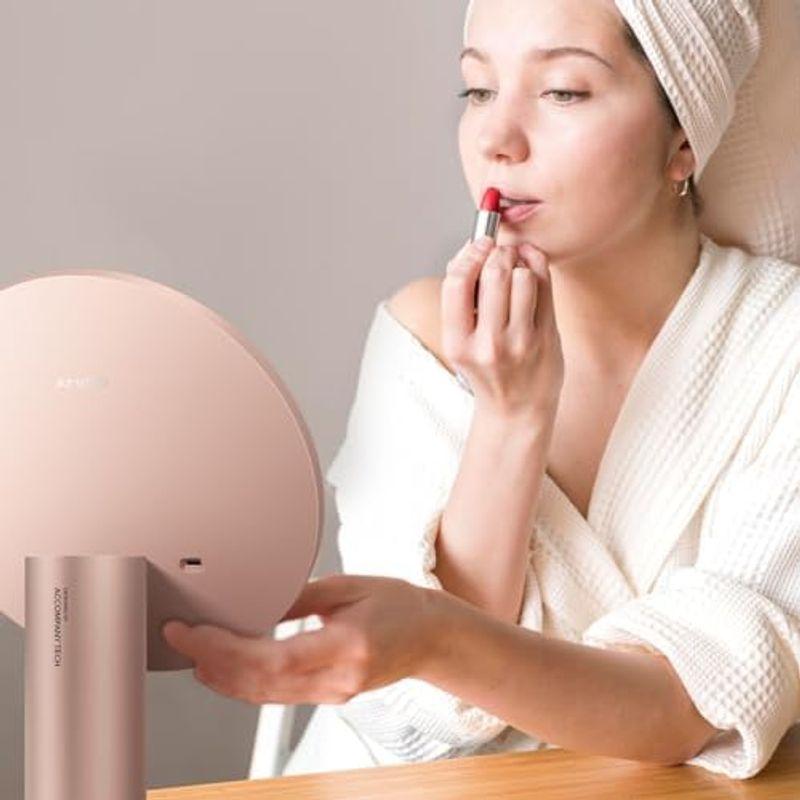 AMIRO LEDミラー 化粧鏡 8インチ 18段階明るさ調節可 3色モード 人感センサー メモリー機能 タッチ式 回転可能 ピンク LEDミラー 化粧鏡 8インチ 18段階明るさ調節可 3色モード 人感センサー メモリー機能 タッチ式 回転可能 ピンク