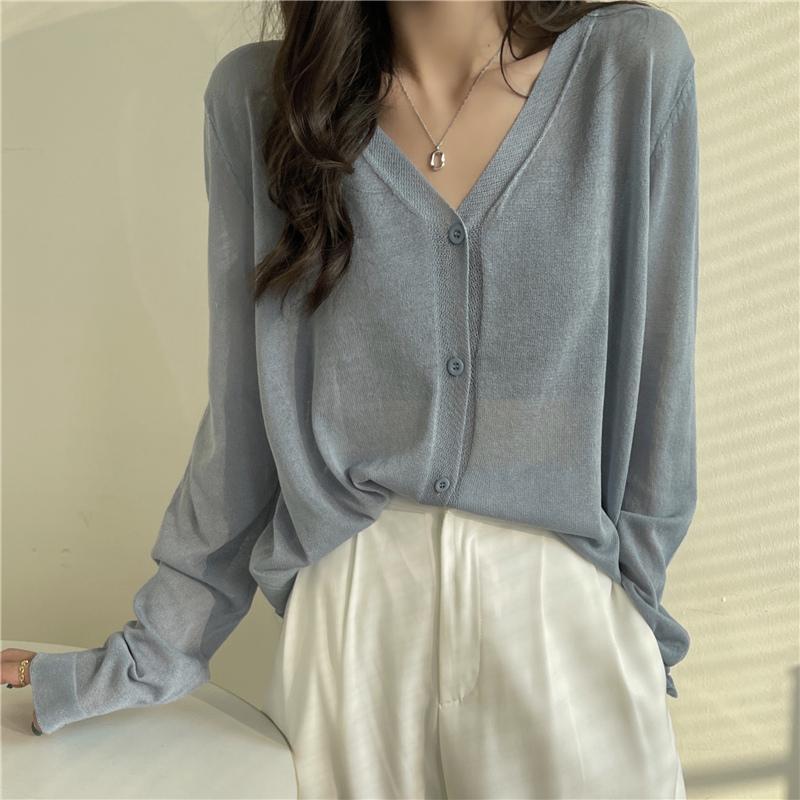 ラッピング無料】-カーディガン レディース ニット Vネック 長袖 薄手