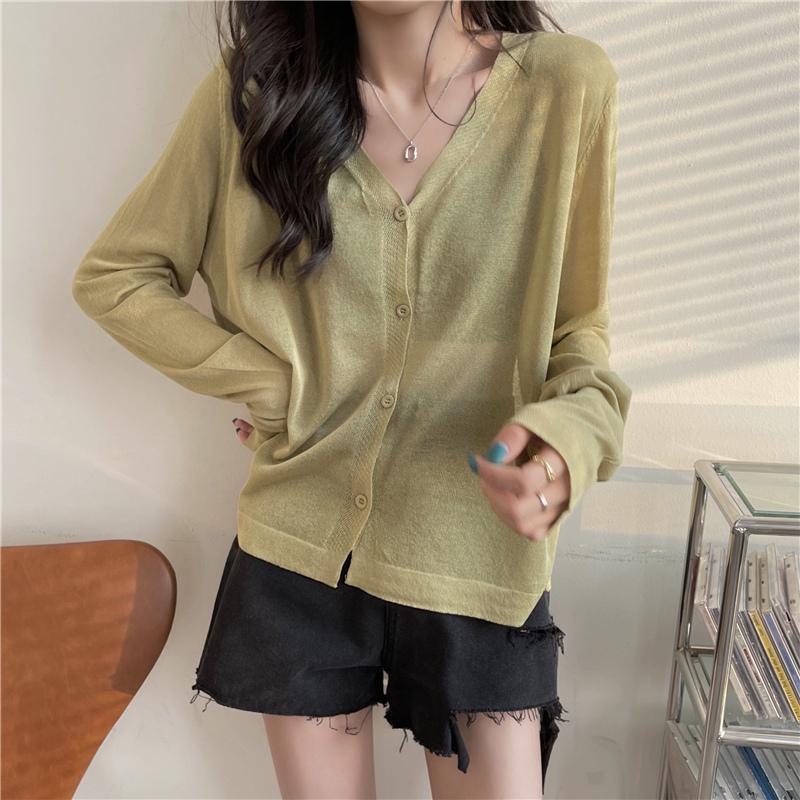 ラッピング無料】-カーディガン レディース ニット Vネック 長袖 薄手