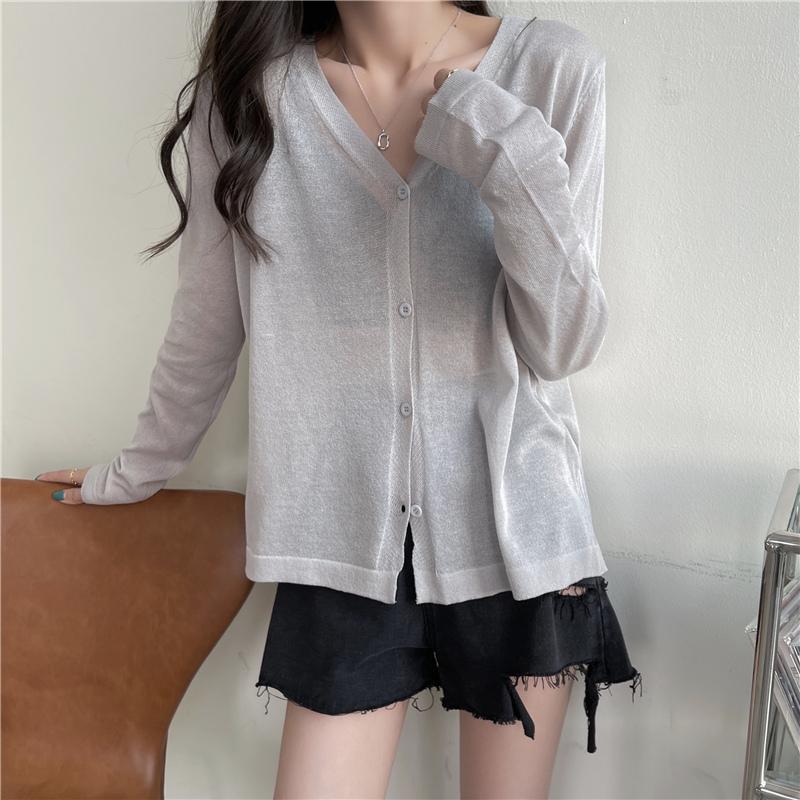 ラッピング無料】-カーディガン レディース ニット Vネック 長袖 薄手