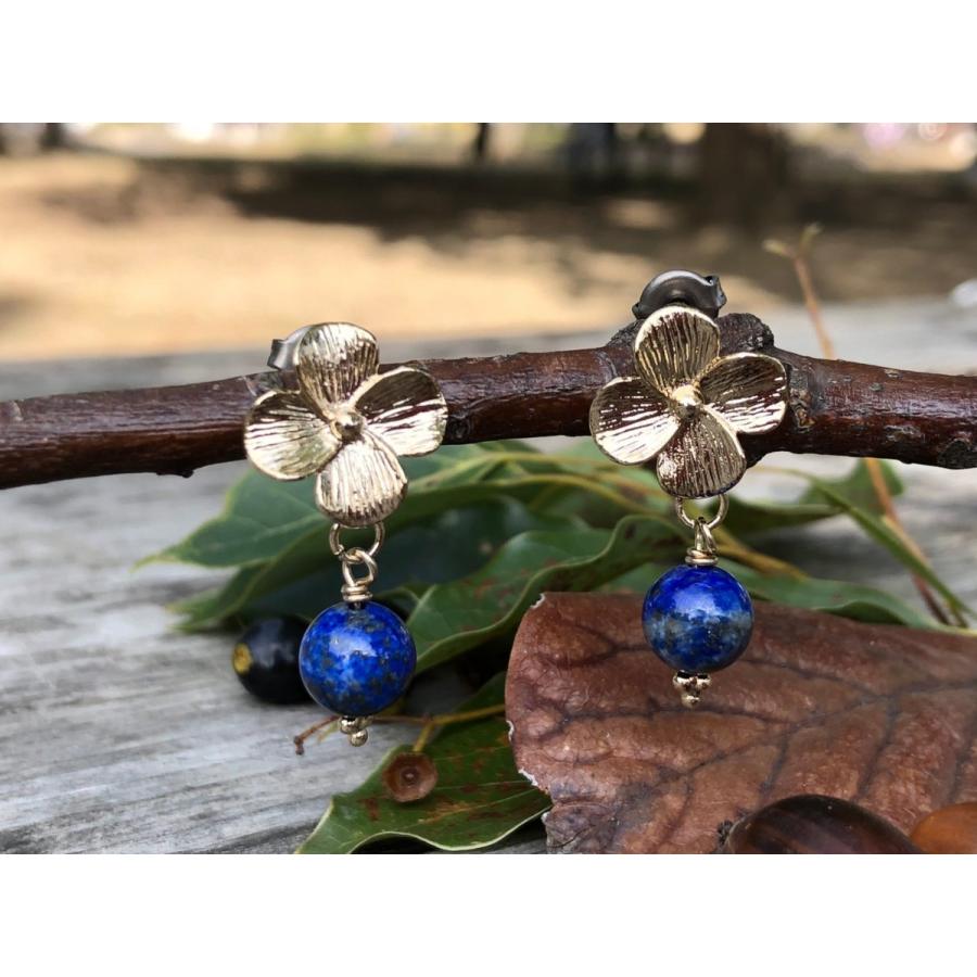ピアス ハンドメイド 天然石 パワーストーン ラピスラズリ スピリチュアル Earth Flower 月からの届け物 Sa 1 Hiroki Shop ヤフー店 通販 Yahoo ショッピング