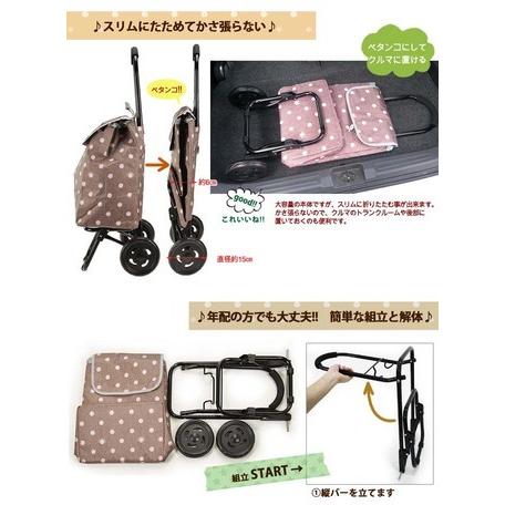 保冷機能有り、お買い物に便利なショッピングキャリーカート ドット柄