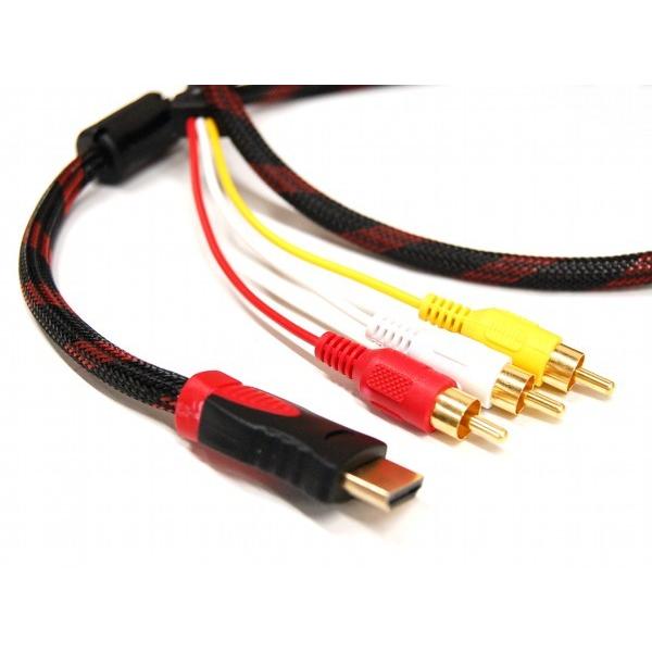 HDMI A/M TO RCA3 単方向 変換ケーブル(デジアナ変換なし) 《1.5m》 BKRD HDMIオス-3RCA(赤白黄) 金メッキ _.