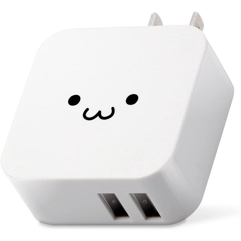 エレコム 充電器 ACアダプター 折畳式プラグ USBポート×2 (2.4A出力) 《ホワイトフェイス》 _｜hiroland
