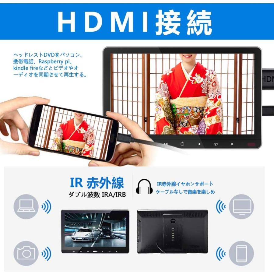 DVDプレーヤー TV 車載用 後部座席 11.6インチ ヘッドレストモニター dvd内蔵 HDMI ポータブル 車載 DVDプレーヤー モニター リアモニター 高画質｜hiromi-shop｜05