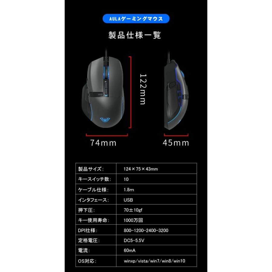 AULA マウス ゲーミングマウス F808 有線マウス USB DPIボタン付き 800