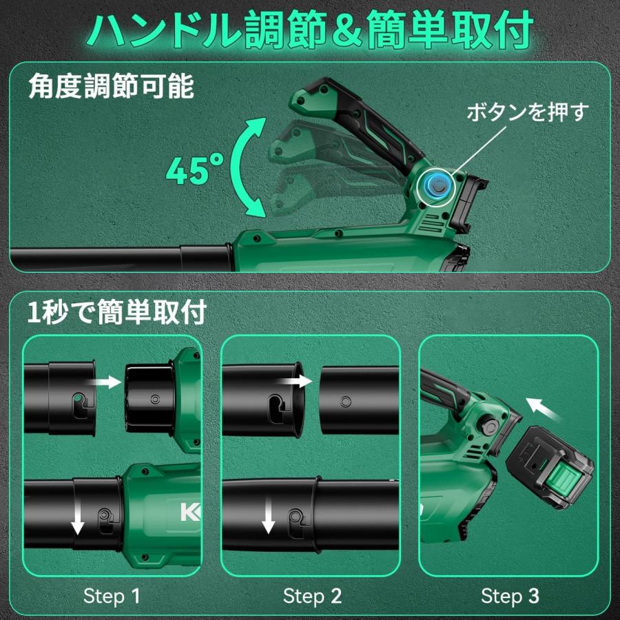 洗車ブロワー 強力 軽量小型 4段階風量調整 大容量バッテリー 3種ノズル付 KIMO ブロワー 洗車 充電式 2000mAh大容量バッテリー2個付属 53cm延長