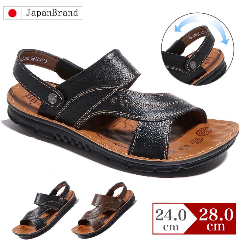 サンダル メンズ おし ブランド 男性 厚底 つっかけ レザー 幅広 甲高