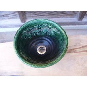 真山窯　陶芸手洗い鉢　織部彫刻　２４ｃｍ　小