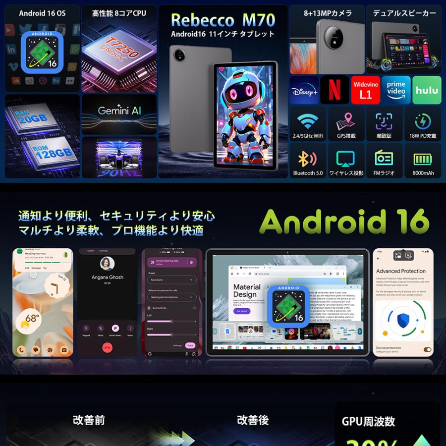 【高性能】Rebecco M70✨Android16 タブレット11インチ Amazon.co.jp: 【Android 16 タブレット 11インチ】Rebecco M70