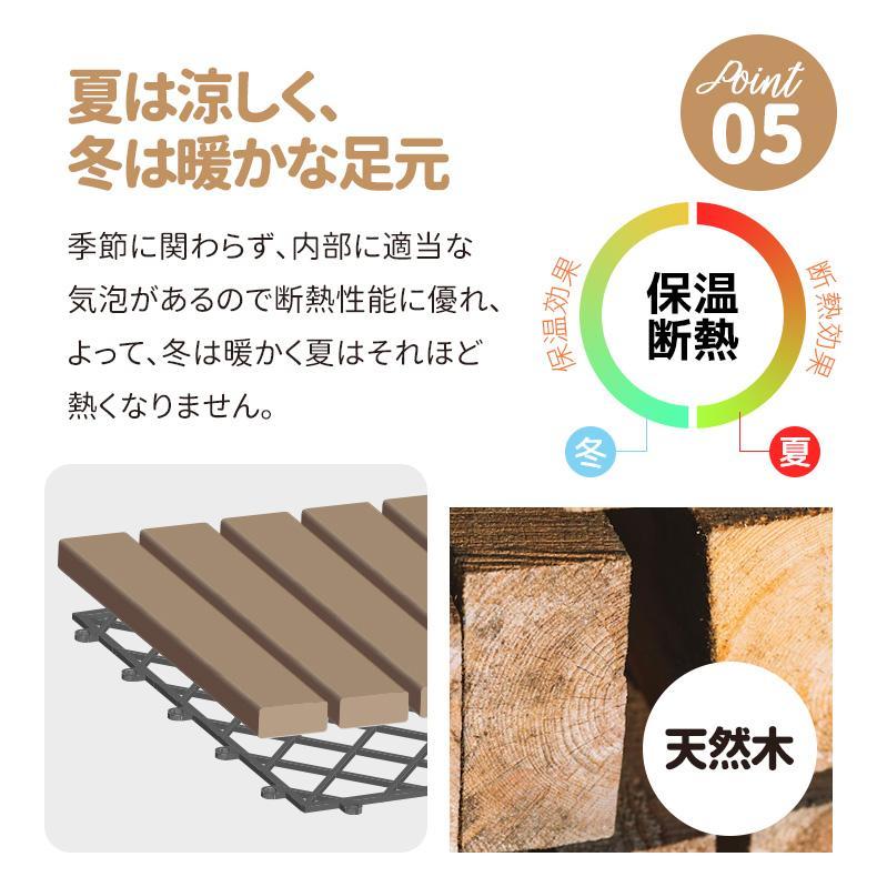 10%OFF★8/15迄ウッドパネル 耐荷重1000kg/枚 天然木製 27枚セット 2.4平米用 ウッドデッキ ジョイント式 ガーデン 庭 DIY 防水 耐久｜hiromori｜12