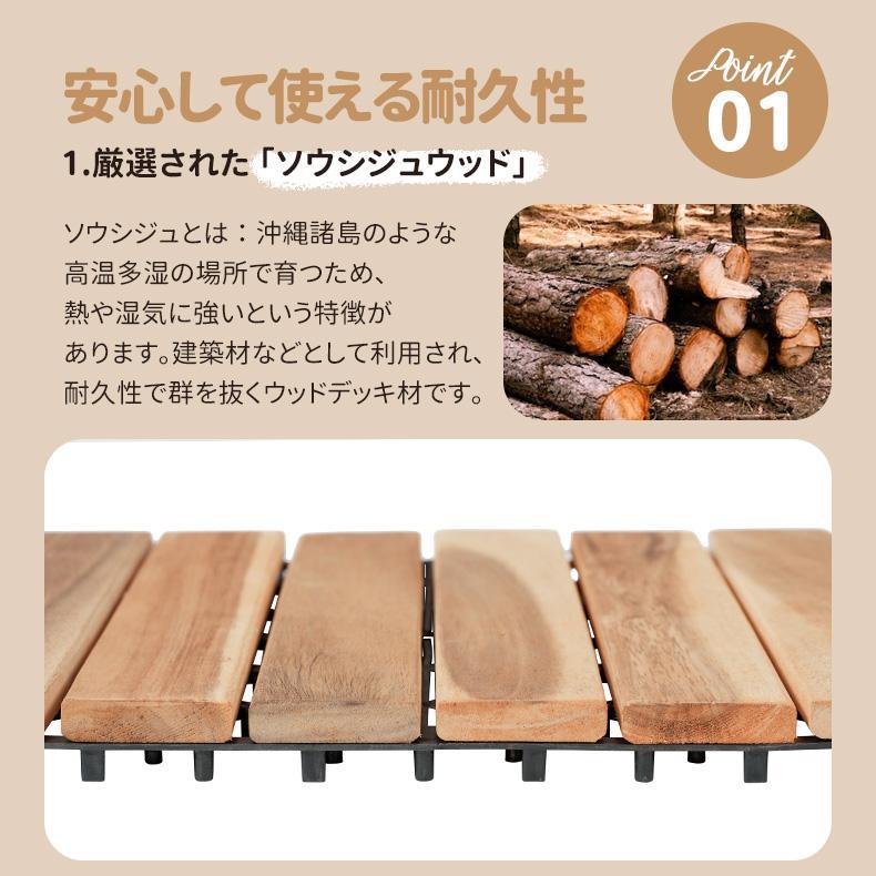 10%OFF★8/15迄ウッドパネル 耐荷重1000kg/枚 天然木製 27枚セット 2.4平米用 ウッドデッキ ジョイント式 ガーデン 庭 DIY 防水 耐久｜hiromori｜05