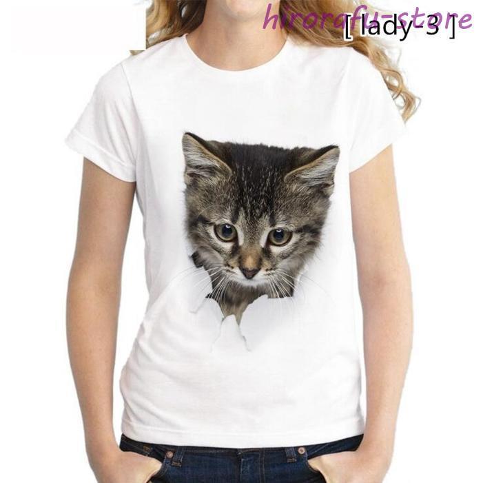 レディースTシャツ 可愛い 3D 猫 Tシャツ 半袖 男女兼用 薄手 ねこ 白 レディース 面白 おもしろ かわいい トリックアート｜hirorafu-store｜04