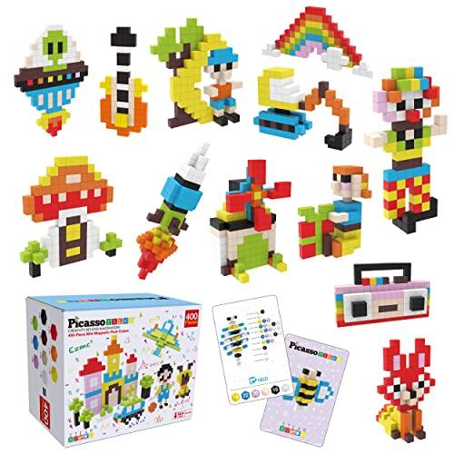 PicassoTiles 0.5” Pixel Magnetic Puzzle Cube 400 Piece Mix & Match Cubes Se