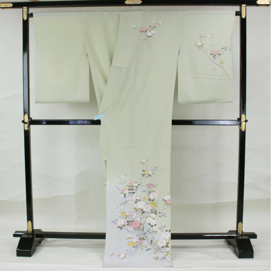 Yy]☆誂仕立付訪問着 青磁色草花柄 AC0803