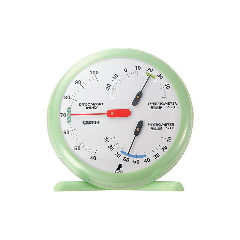 温湿度 不快指数計 R 1 丸型15cm リーフグリーン 広島工具 シンワ