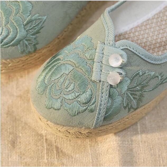 チャイナシューズ ヒール5cm厚底靴 刺繍 民族風シューズ レディース