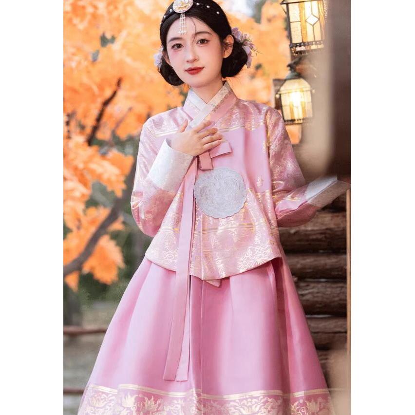 美品 白レース×ピンクシフォン 韓服 チマチョゴリ 楽天市場】韓国民族衣装 チマチョゴリ 韓服 全6色 鳥 花 蝶 刺繍