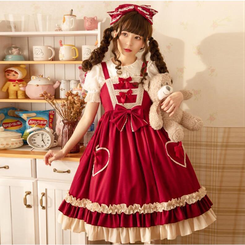 可愛いロリータ服 ロリータワンピース ジャンパースカート 甘ロリータ リボン プリンセスドレス プリンセスライン フリル フレアワンピース 萌えLolita 大人コス の商品画像