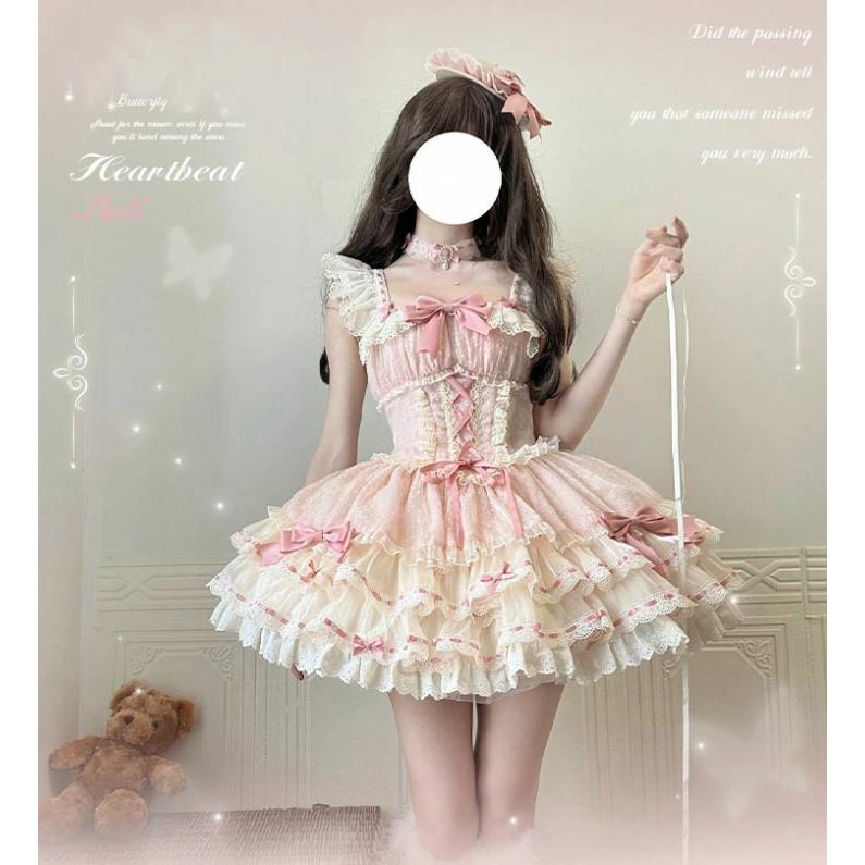 ロリータ ピンク ドレス ジャンスカ ブラウス セット M 甘ロリ SEASONZ 甘ロリ ふわふわ ジャンパースカート プリンセスドレス