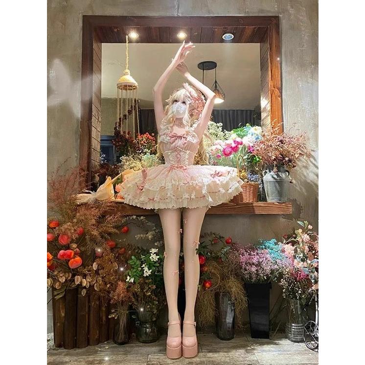 【新品】ピンク ロリータドレス ロリータ ドレス ピンク 可愛い お姫様 ワンピース ショート丈
