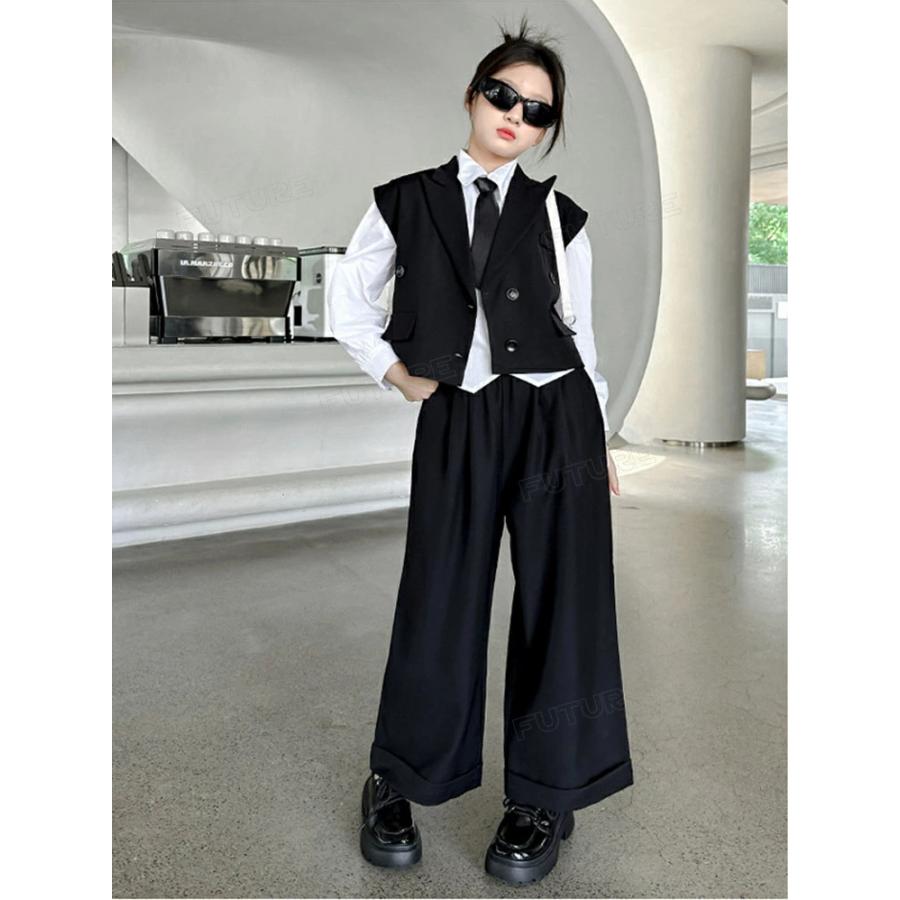 入学式 フォーマル 女の子 パンツスーツ 160 韓国 卒業式 卒服 制服 ピアノ発表会 ベスト パンツ 長袖シャツ 3点セット ネクタイ 小学生 ジュニア 卒園式 結婚式