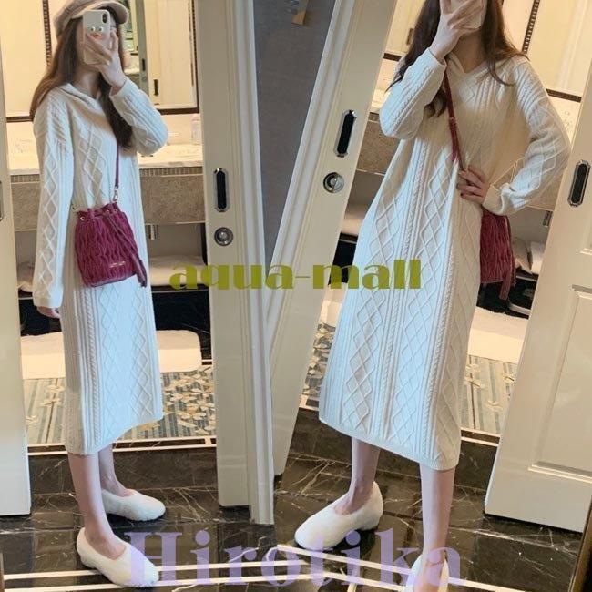 豪奢な ワンピース レディース ニットワンピース ロング丈 ロングワンピ 可愛い 編み模様 レトロ 長袖ワンピース フード付き ゆったり ニットワンピ ロング丈 ワンピース レディース ニットワンピース ラッピング用品 Www Kat Ae