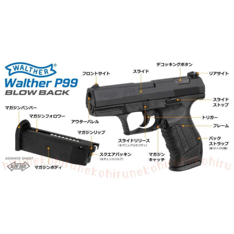 Walther P99 ガスガン ブラック　ロングマガジン２本つき MARUZEN（エアガン） P99用 40連ロングスペアマガジン マルゼン