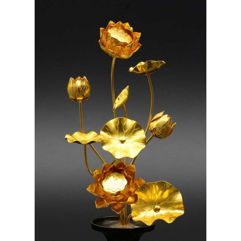常花 仏具 常花蓮華 金蓮華 8号9本立て 軽合金 金色 1対 : 仏壇・位牌