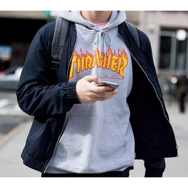 THRASHER スラッシャー FLAME LOGO プルオーバー パーカー GRAY グレー