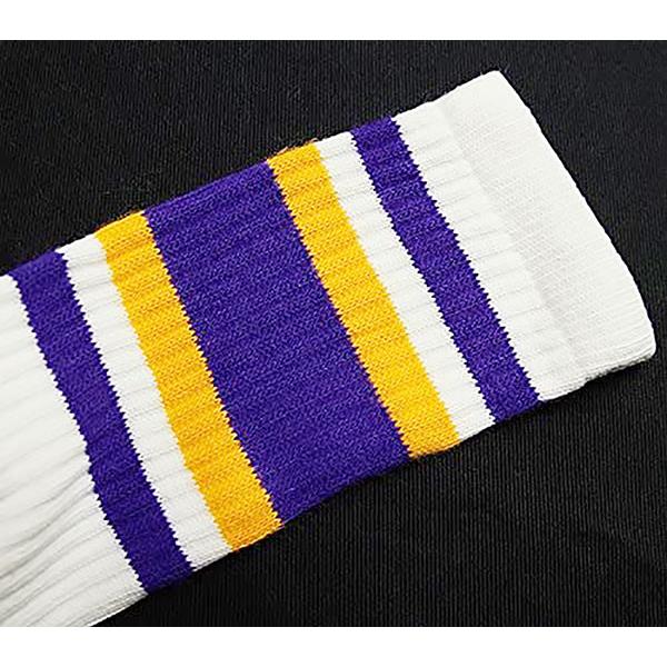 SkaterSocks (スケーターソックス) ロングソックス 靴下 Knee high White tube socks with Purple-Gold stripes style 4 (22インチ)｜his-hero-is-black｜03