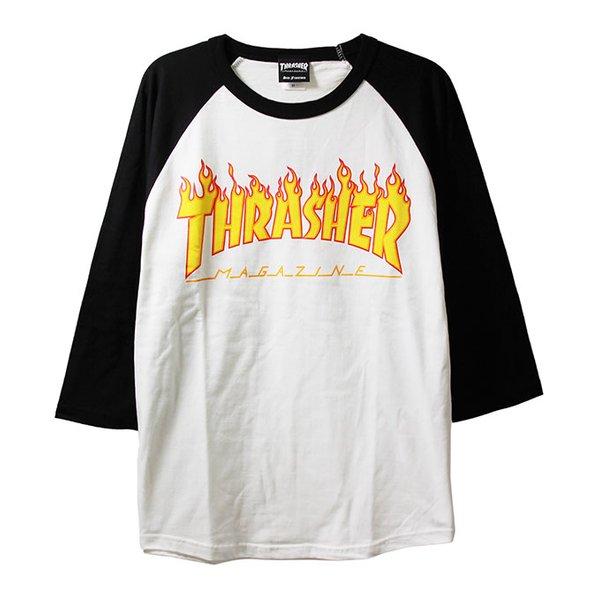 Thrasher Magazine スラッシャー マガジン ラグランtシャツ 七分袖 Flame Logo Raglan 3 4 T Shirt Black White Yellow スケボー Skate Sk8 Hard Core Punk 4221 White Yellow His Hero Is Black 通販 Yahoo ショッピング