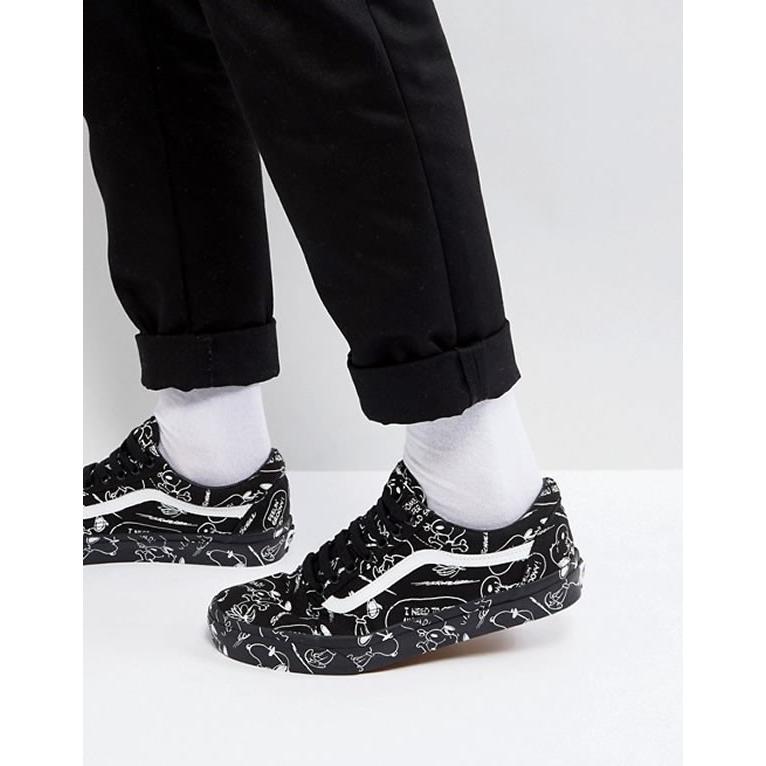 vans x peanuts old skool snoopy black skate shoes