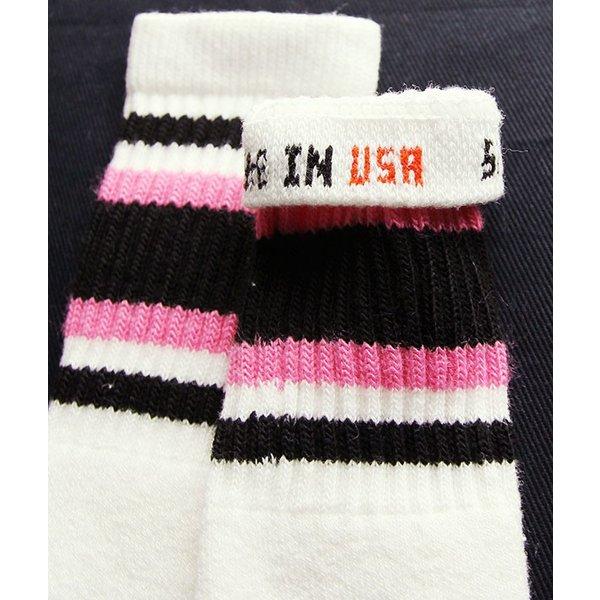 SkaterSocks ベビー キッズ 子供 ロングソックス 靴下 Kids White tube socks with Black-Bubblegum Pink stripes style 4 (10インチ)｜his-hero-is-black｜02