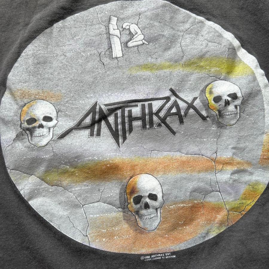 激レア ANTHRAX 1990年製 アンスラックス スカルプリント長袖 ロンT L 
