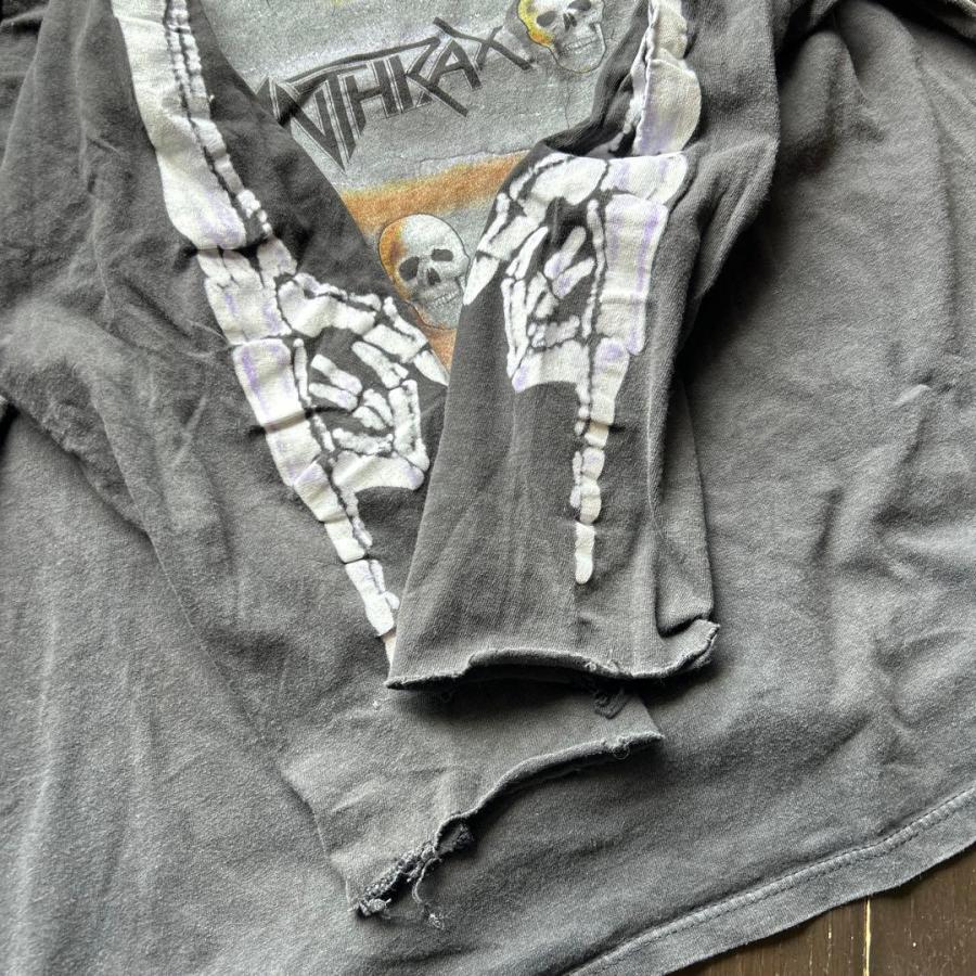 激レア ANTHRAX 1990年製 アンスラックス スカルプリント長袖 ロンT L 